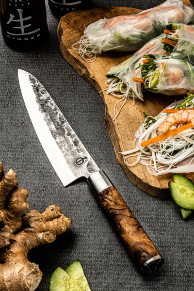 VG10 Forged Kochmesser geschmiedet 20,5 cm mit Lederhülle